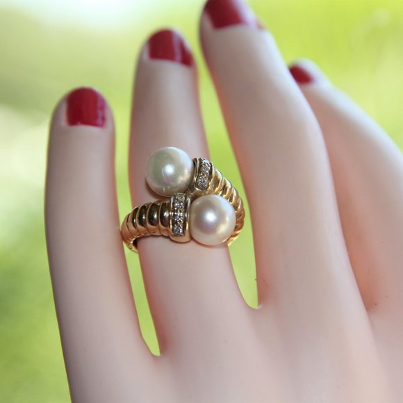 Whitehall 14k Gold Pearls and Diamonds Ring - Picture 7 of 13